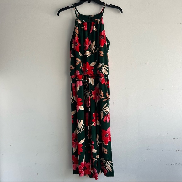 Maggy London Green Red Floral Halter Neck Crop Jumpsuit 22035 - Picture 3 of 9